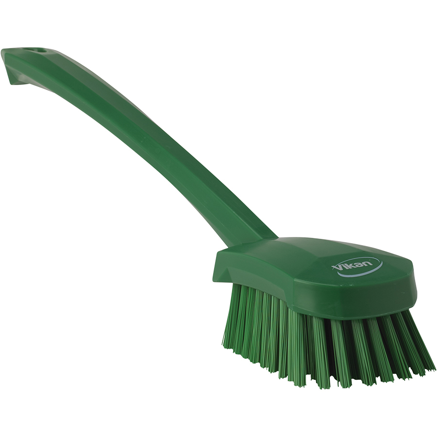 Vikan Long Handle Scrubbing  Brush, Stiff, Green - (10/cs)