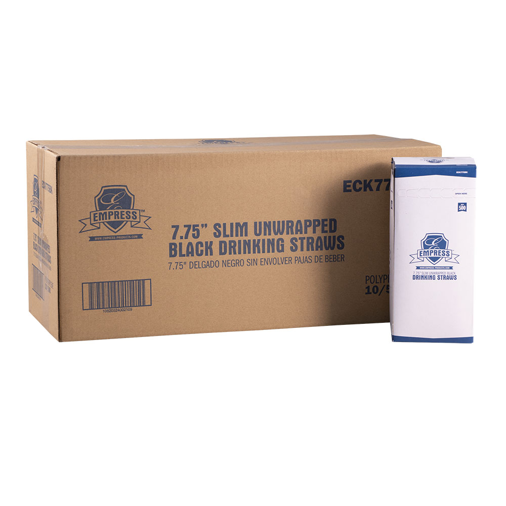 Empress Semi Slim Straw /  Stirrer Unwrapped 7.75&quot; BLACK, 