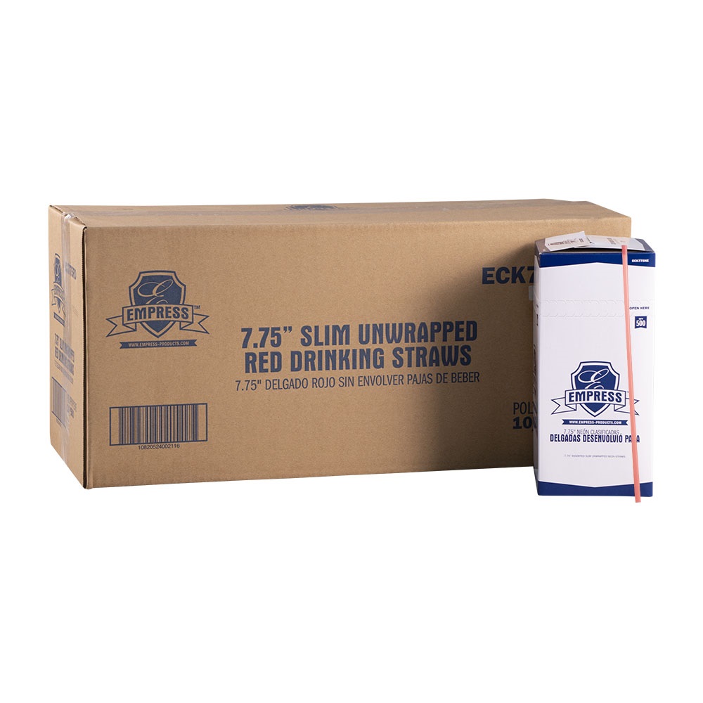 Empress Semi Slim Straw /  Stirrer Unwrapped 7.75&quot; Red, 