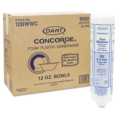 Dart Foam Bowl Nonlaminated,  12oz, White - (8/125 case)