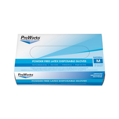 ProWorks Latex Powderfree  Gloves, Medium, 5mil, Clear, 