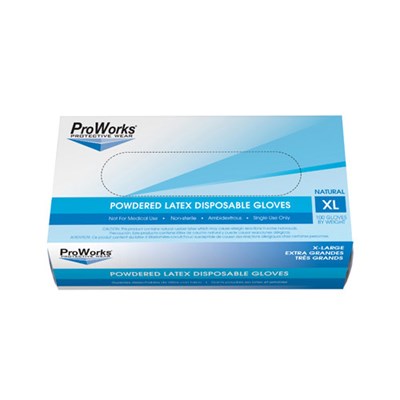 ProWorks Latex Powdered Gloves, X-Large, 5mil, Clear, 