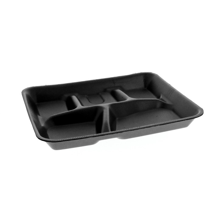 5 Compartment Foam Serving  Tray, Black - (500/cs)