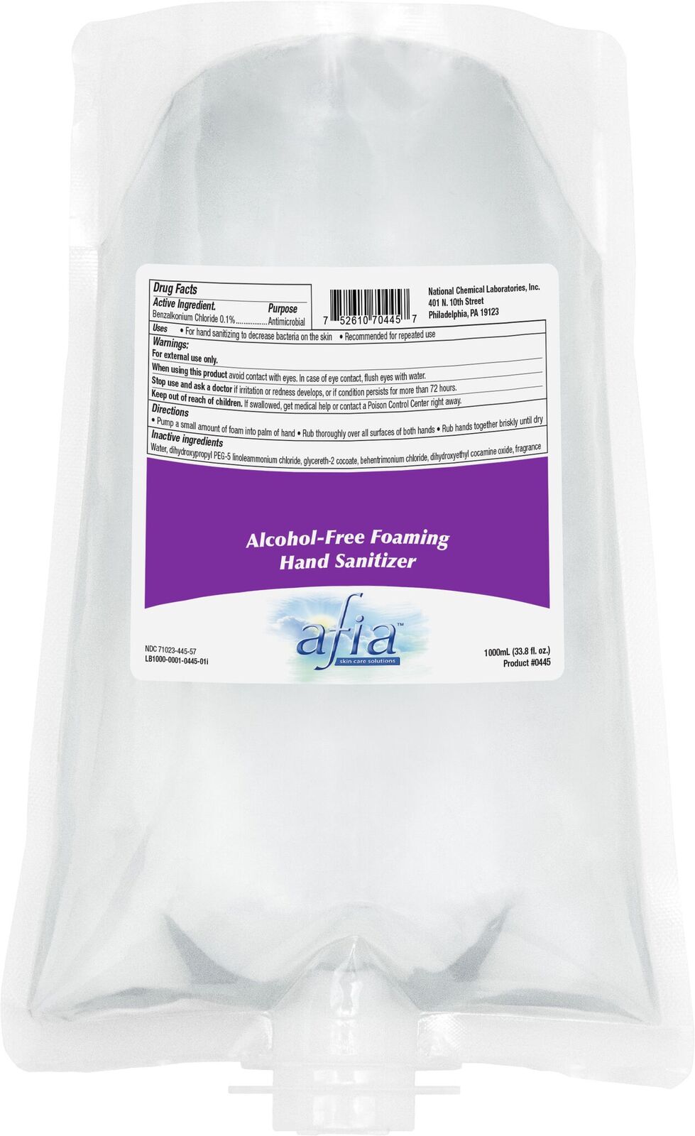Ncl Afia Alcohol Free Foaming Hand Sanitizer 6x1000ml Four U Packaging Inc