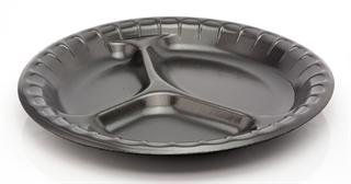 Pactiv 10.25&quot; Black Laminated  Plate 3 Compartment - (540/cs)